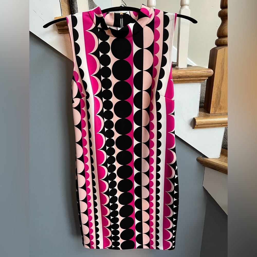 Vince Camuto 70s Inspired Sleeveless Mock Neck Midi Sheath Dress, Women’s S